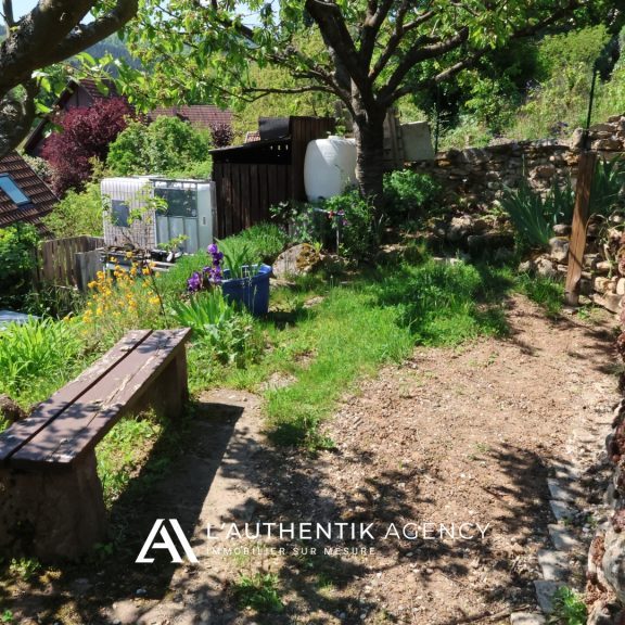 photographie d'un banc le long d'un sentier au sein de la végétation du jardin arboré